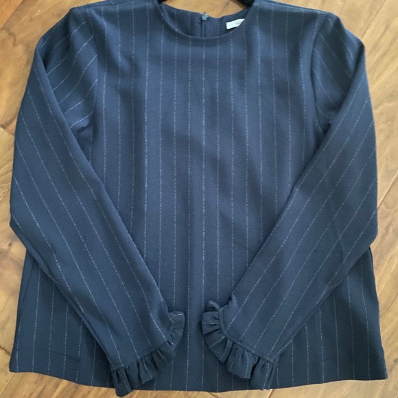 Ganni Clark Navy/White  Pinstripe Top 34 - Picture 1 of 7